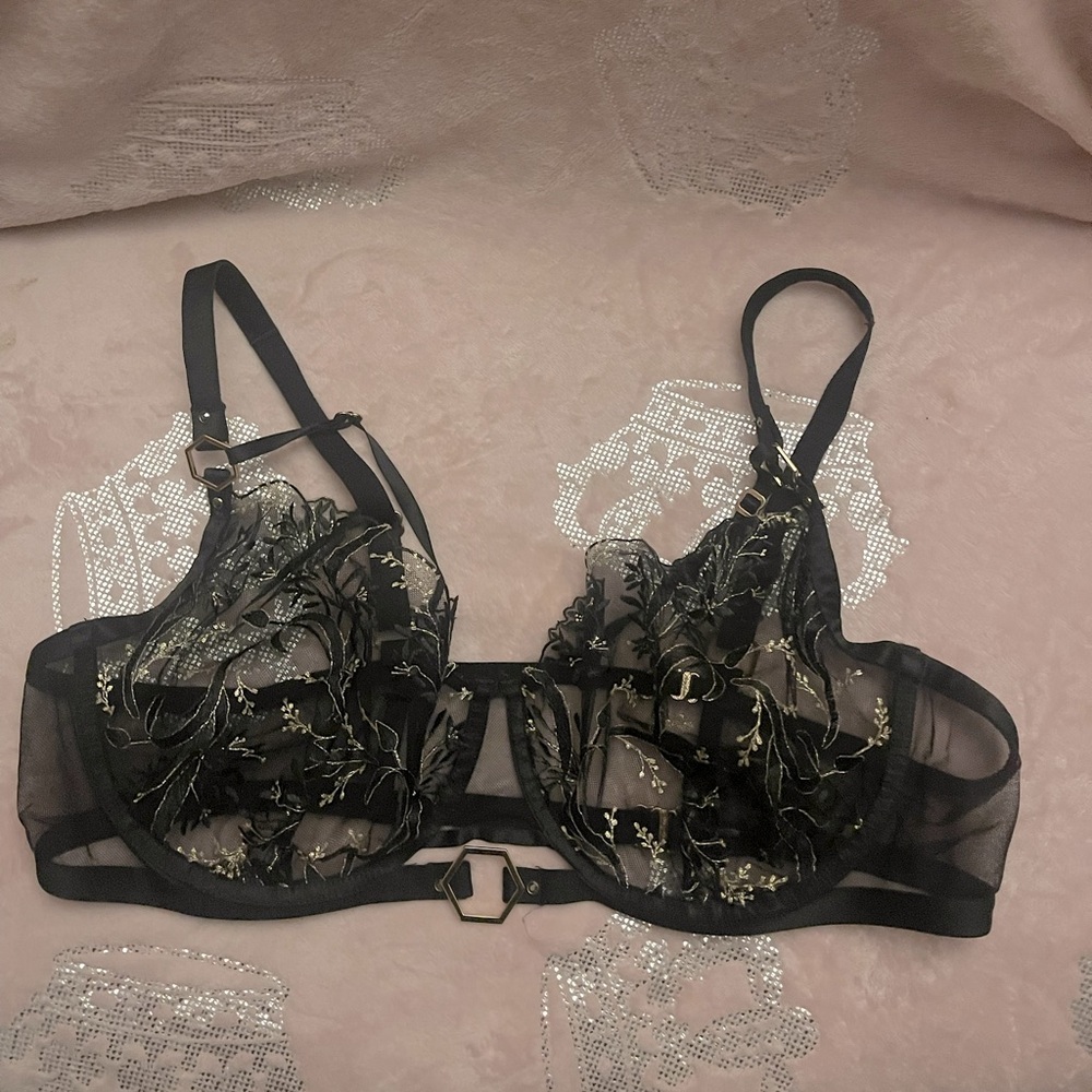 Madeline black and gold sheer bra